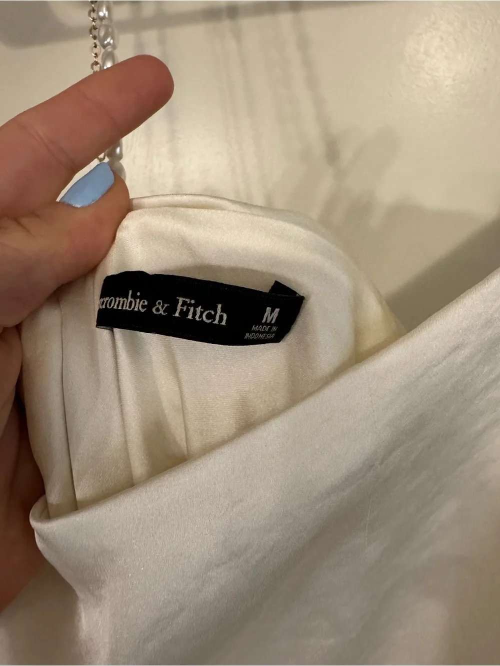 Abercrombie & Fitch White Satin Maxi Slip Dress with Chain Straps